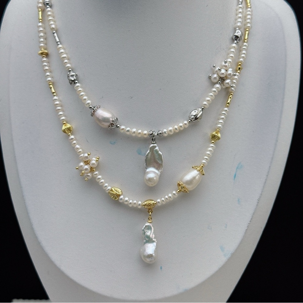 26X16 Handmade Freshwater Pearl Necklace with Mini Flame ball Pearl Pendant - Picture 9 of 9